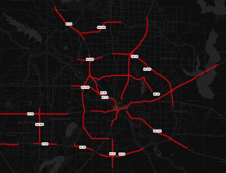 Dallas dangerous highways map
